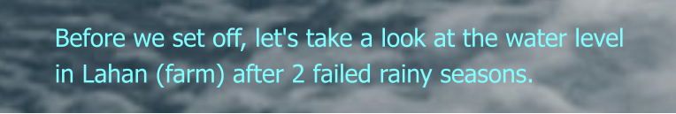 Before we set off, let's take a look at the water level in Lahan (farm) after 2 failed rainy seasons.